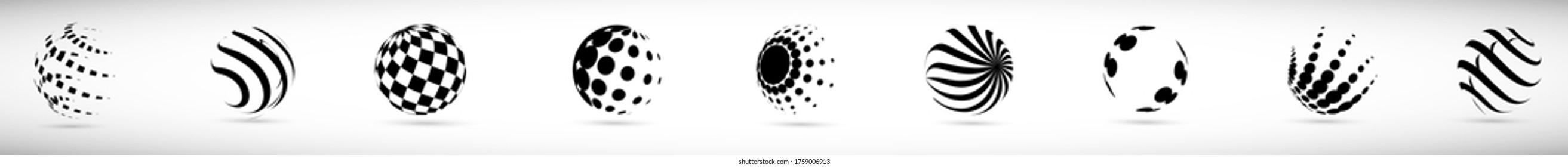 Resumen Conjunto De Logotipos De Globe - Aislado En Gris - Ilustración Vectorial. Resumen Vector De Globo Para Icono Web, Logo Tecnológico Y Diseño De Elementos. Iconos 3D Para La Tierra, Globales, Globales, Planetas Y Logotipo Mundial, Vector