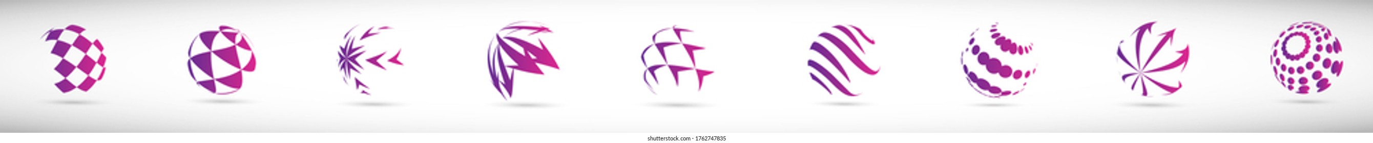 Abstract Globe Logo Set - Isolated On Gray - Vector Illustration. Abstract Globe Vector For Web Icon, Tech Logo And Element Design. 3D Icons For Earth, Global, Globe, Planet And World Logo, Vector