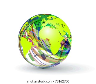 abstract globe made from colorful stripes.