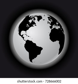 Abstract Globe with Map. Black and White Halftone Effect Vector Illustration.
