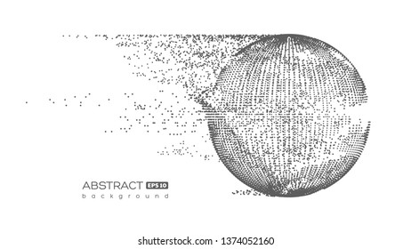 Abstract globe particles sphere with explosion effect. 3d technology digital style. Isolated on white background. Futuristic vector illustration.