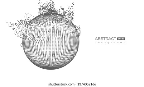 Abstract globe particles sphere with explosion effect. 3d technology digital style. Isolated on white background. Futuristic vector illustration.