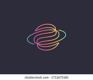 Abstract globe planet vector logo design. Curl spiral vortex linear icon symbol logotype.