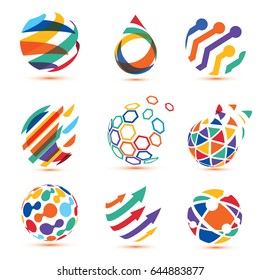 abstract globe and puzzle symbol set,communication and technology icons, internet and social network social network concept.