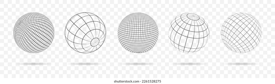 Abstract globe sphere collection. Line globe planet with shadow