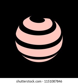 Abstract globe stripes sphere, 3d style striped globe icon effect. Colorful ball logo in dark background. Rainbow in earth shape. Vector illustration. It can use as logo, icon, banner, business card.