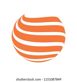 Abstract globe stripes sphere, 3d style striped globe icon effect. Orange ball logo in white background. Colorful earth shape. Vector illustration. It can use as logo, icon, banner, business card.