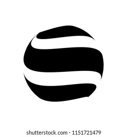 Abstract globe stripes sphere, 3d style striped globe icon effect. Black ball logo in white background. Dark color in earth shape. Vector illustration. It can use as logo, icon, banner, business card.