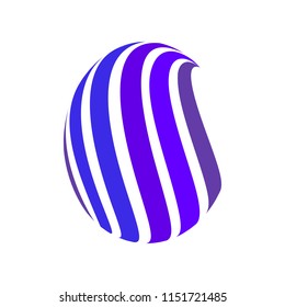 Abstract globe stripes sphere, 3d style striped globe icon effect. Blue ball logo in white background. Colorful 3d earth shape. Vector illustration. It can use as logo, icon, banner, business card.