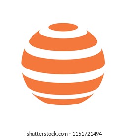 Abstract globe stripes sphere, 3d style striped globe icon effect. Orange ball logo in white background. Colorful earth shape. Vector illustration. It can use as logo, icon, banner, business card.