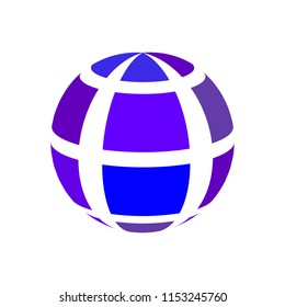 Abstract globe stripes sphere, 3d style striped globe icon effect. Blue ball logo in white background. Colorful 3d earth shape. Vector illustration. It can use as logo, icon, banner, business card.