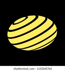 Abstract globe stripes sphere, 3d style striped globe icon effect. Golden ball logo in black background. Gold earth shape. Vector illustration. It can use as logo, icon, banner, business card.