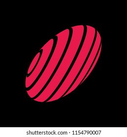Abstract globe stripes sphere, 3d style striped globe icon effect. Red ball logo in dark background. Color earth logo shape. Vector illustration. It can use as logo, icon, banner, business card.