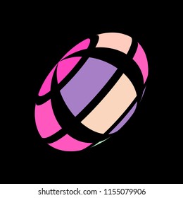 Abstract globe stripes sphere, 3d style striped globe icon effect. Colorful ball logo in dark background. Rainbow in earth shape. Vector illustration. It can use as logo, icon, banner, business card.