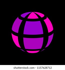 Abstract globe stripes sphere, 3d style striped globe icon effect. Pink ball logo in dark background. Colorful earth shape. Vector illustration. It can use as logo, icon, banner, business card.