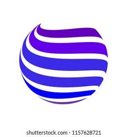 Abstract globe stripes sphere, 3d style striped globe icon effect. Blue ball logo in white background. Colorful 3d earth shape. Vector illustration. It can use as logo, icon, banner, business card.