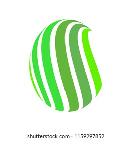 Abstract globe stripes sphere, 3d style striped globe icon effect. Green ball logo in white background. Organic earth logo shape. Vector illustration. It can use as logo, icon, banner, business card.