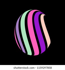 Abstract globe stripes sphere, 3d style striped globe icon effect. Colorful ball logo in dark background. Rainbow in earth shape. Vector illustration. It can use as logo, icon, banner, business card.