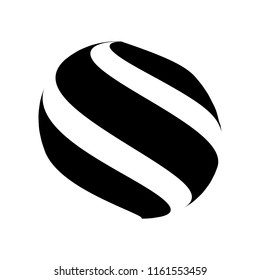 Abstract globe stripes sphere, 3d style striped globe icon effect. Black ball logo in white background. Dark color in earth shape. Vector illustration. It can use as logo, icon, banner, business card.