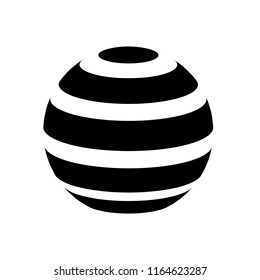Abstract globe stripes sphere, 3d style striped globe icon effect. Black ball logo in white background. Dark color in earth shape. Vector illustration. It can use as logo, icon, banner, business card.
