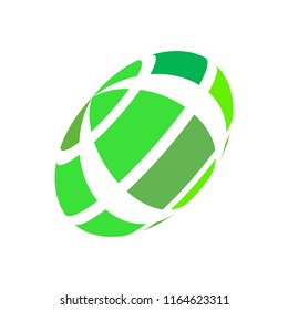 Abstract globe stripes sphere, 3d style striped globe icon effect. Green ball logo in white background. Organic earth logo shape. Vector illustration. It can use as logo, icon, banner, business card.