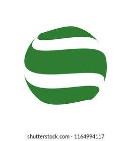 Abstract globe stripes sphere, 3d style striped globe icon effect. Green ball logo in white background. Organic earth logo shape. Vector illustration. It can use as logo, icon, banner, business card.