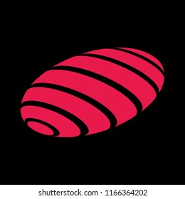 Abstract globe stripes sphere, 3d style striped globe icon effect. Red ball logo in dark background. Color earth logo shape. Vector illustration. It can use as logo, icon, banner, business card.