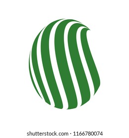 Abstract globe stripes sphere, 3d style striped globe icon effect. Green ball logo in white background. Organic earth logo shape. Vector illustration. It can use as logo, icon, banner, business card.