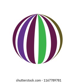 Abstract globe stripes sphere, 3d style striped globe icon effect. Colorful lines in dark background. Rainbow earth shape. Vector illustration. It can use as logo, icon, banner, business card.