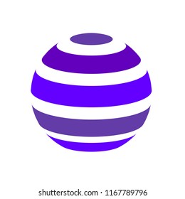 Abstract globe stripes sphere, 3d style striped globe icon effect. Blue ball logo in white background. Colorful 3d earth shape. Vector illustration. It can use as logo, icon, banner, business card.