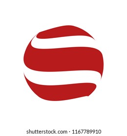 Abstract globe stripes sphere, 3d style striped globe icon effect. Red ball logo in dark background. Color earth logo shape. Vector illustration. It can use as logo, icon, banner, business card.