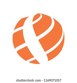 Abstract globe stripes sphere, 3d style striped globe icon effect. Orange ball logo in white background. Colorful earth shape. Vector illustration. It can use as logo, icon, banner, business card.