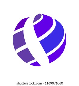 Abstract globe stripes sphere, 3d style striped globe icon effect. Blue ball logo in white background. Colorful 3d earth shape. Vector illustration. It can use as logo, icon, banner, business card.