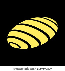 Abstract globe stripes sphere, 3d style striped globe icon effect. Golden ball logo in black background. Gold earth shape. Vector illustration. It can use as logo, icon, banner, business card.