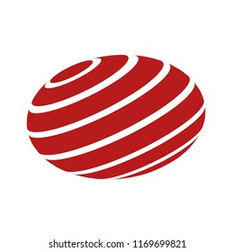 Abstract globe stripes sphere, 3d style striped globe icon effect. Red ball logo in dark background. Color earth logo shape. Vector illustration. It can use as logo, icon, banner, business card.