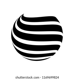 Abstract globe stripes sphere, 3d style striped globe icon effect. Black ball logo in white background. Dark color in earth shape. Vector illustration. It can use as logo, icon, banner, business card.