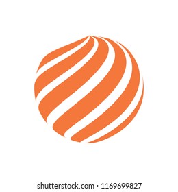 Abstract globe stripes sphere, 3d style striped globe icon effect. Orange ball logo in white background. Colorful earth shape. Vector illustration. It can use as logo, icon, banner, business card.