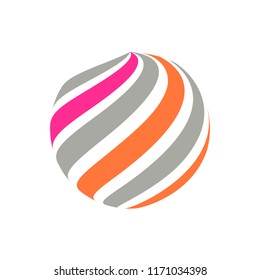 Abstract globe stripes sphere, 3d style striped globe icon effect. Colorful lines in dark background. Rainbow earth shape. Vector illustration. It can use as logo, icon, banner, business card.