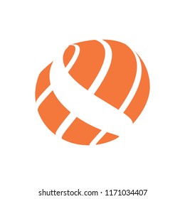 Abstract globe stripes sphere, 3d style striped globe icon effect. Orange ball logo in white background. Colorful earth shape. Vector illustration. It can use as logo, icon, banner, business card.