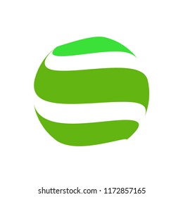 Abstract globe stripes sphere, 3d style striped globe icon effect. Green ball logo in white background. Organic earth logo shape. Vector illustration. It can use as logo, icon, banner, business card.