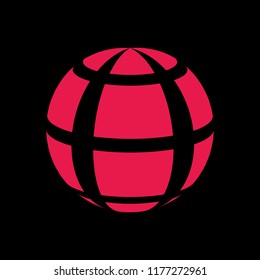 Abstract globe stripes sphere, 3d style striped globe icon effect. Red ball logo in dark background. Color earth logo shape. Vector illustration. It can use as logo, icon, banner, business card.