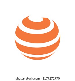 Abstract globe stripes sphere, 3d style striped globe icon effect. Orange ball logo in white background. Colorful earth shape. Vector illustration. It can use as logo, icon, banner, business card.