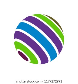 Abstract globe stripes sphere, 3d style striped globe icon effect. Colorful lines in dark background. Rainbow earth shape. Vector illustration. It can use as logo, icon, banner, business card.