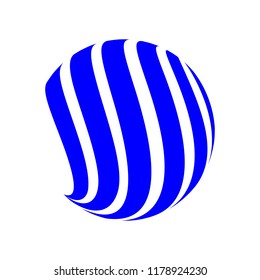 Abstract globe stripes sphere, 3d style striped globe icon effect. Blue ball logo in white background. Colorful 3d earth shape. Vector illustration. It can use as logo, icon, banner, business card.