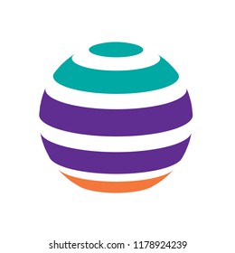 Abstract globe stripes sphere, 3d style striped globe icon effect. Colorful lines in dark background. Rainbow earth shape. Vector illustration. It can use as logo, icon, banner, business card.