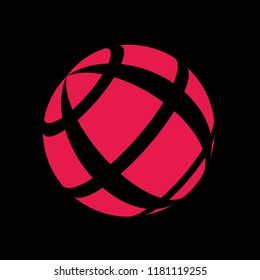 Abstract globe stripes sphere, 3d style striped globe icon effect. Red ball logo in dark background. Color earth logo shape. Vector illustration. It can use as logo, icon, banner, business card.
