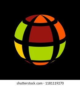Abstract globe stripes sphere, 3d style striped globe icon effect. Colorful ball logo in dark background. Rainbow in earth shape. Vector illustration. It can use as logo, icon, banner, business card.