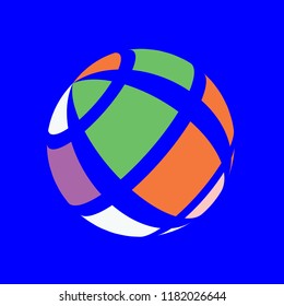Abstract globe stripes sphere, 3d style striped globe icon effect. Colorful lines in dark background. Rainbow earth shape. Vector illustration. It can use as logo, icon, banner, business card.