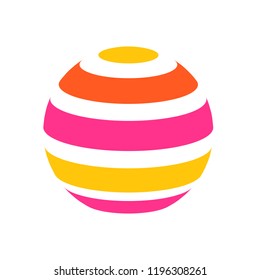 Abstract globe stripes sphere, 3d style striped globe icon effect. Colorful lines in dark background. Rainbow earth shape. Vector illustration. It can use as logo, icon, banner, business card.