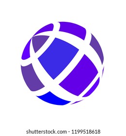 Abstract globe stripes sphere, 3d style striped globe icon effect. Blue ball logo in white background. Colorful 3d earth shape. Vector illustration. It can use as logo, icon, banner, business card.